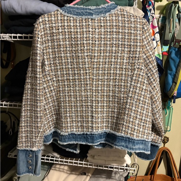 Nanette Lepore Long Sleeve Open Boucle Denim Trim Jacket - Picture 7 of 7